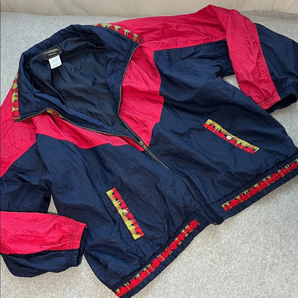 Vintage Nylon Windbreaker Womens 2XL Patch Colorblock Grunge Y2K Outdoors